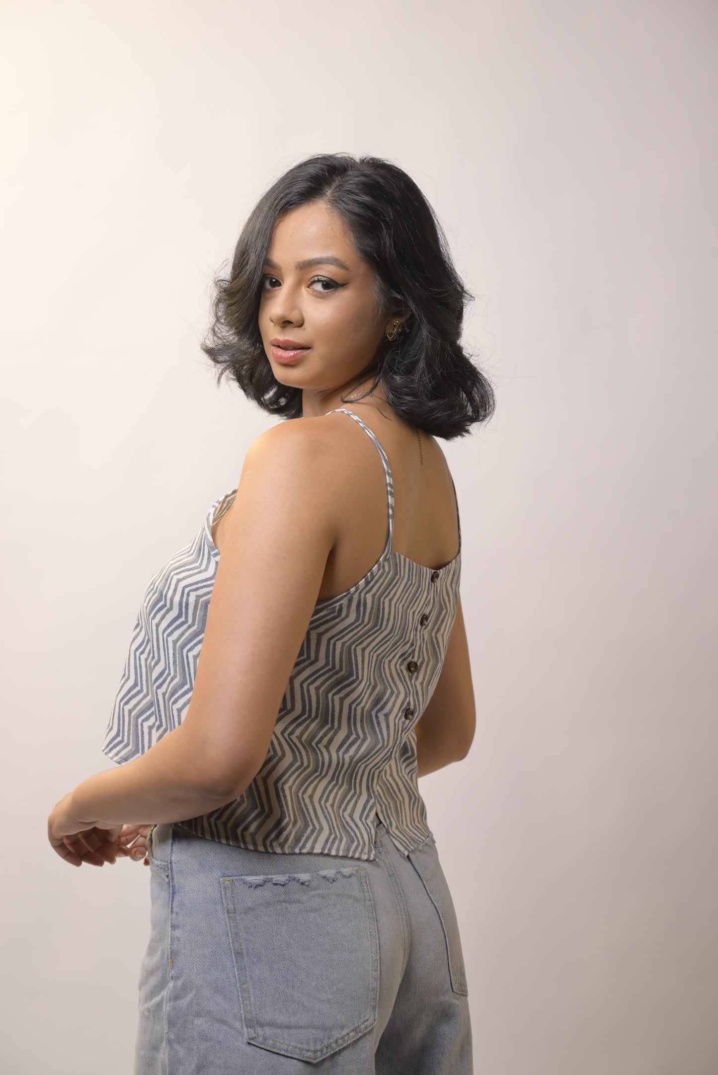 Dolly Top - Blue zigzags