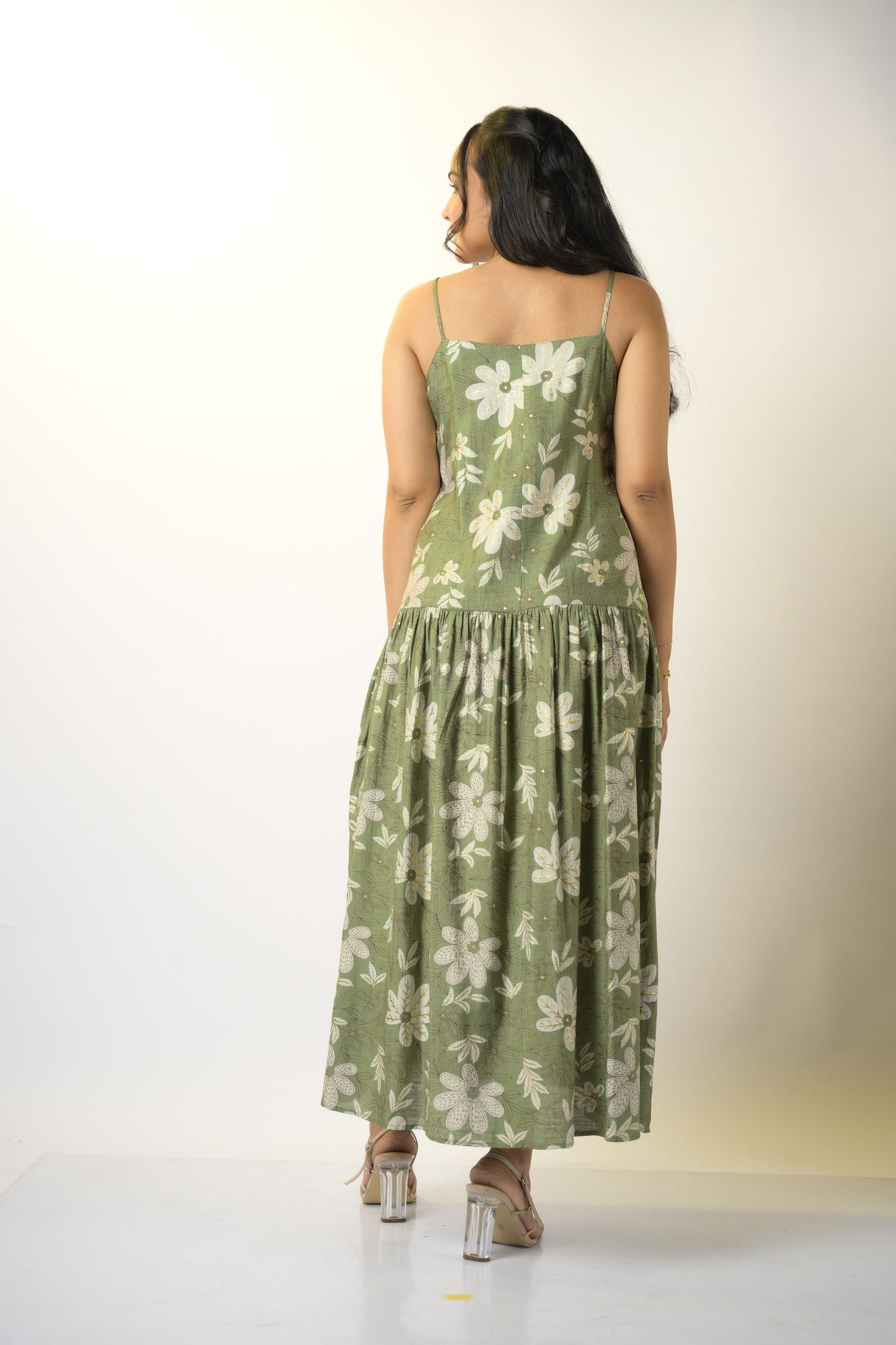 Paradise bird Green Maxi dress