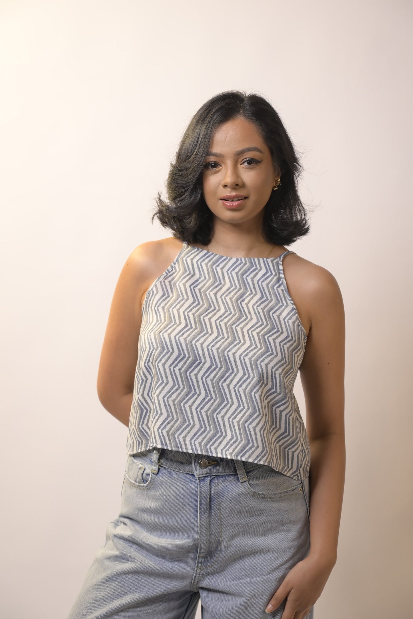 Dolly Top - Blue zigzags