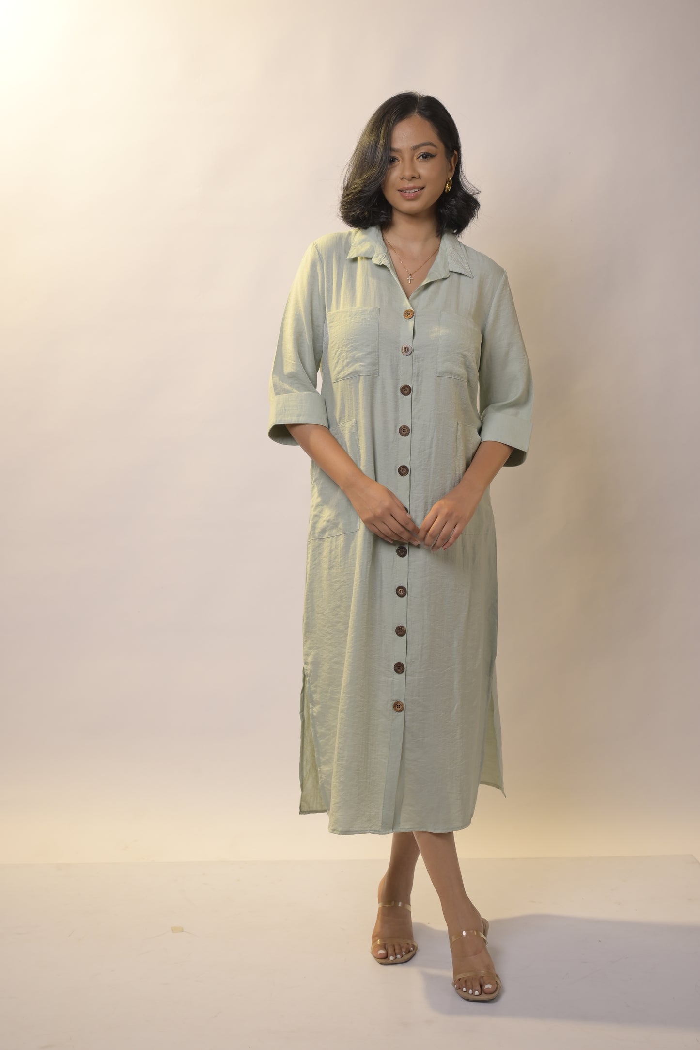 Linen Shirt Dress- Blue