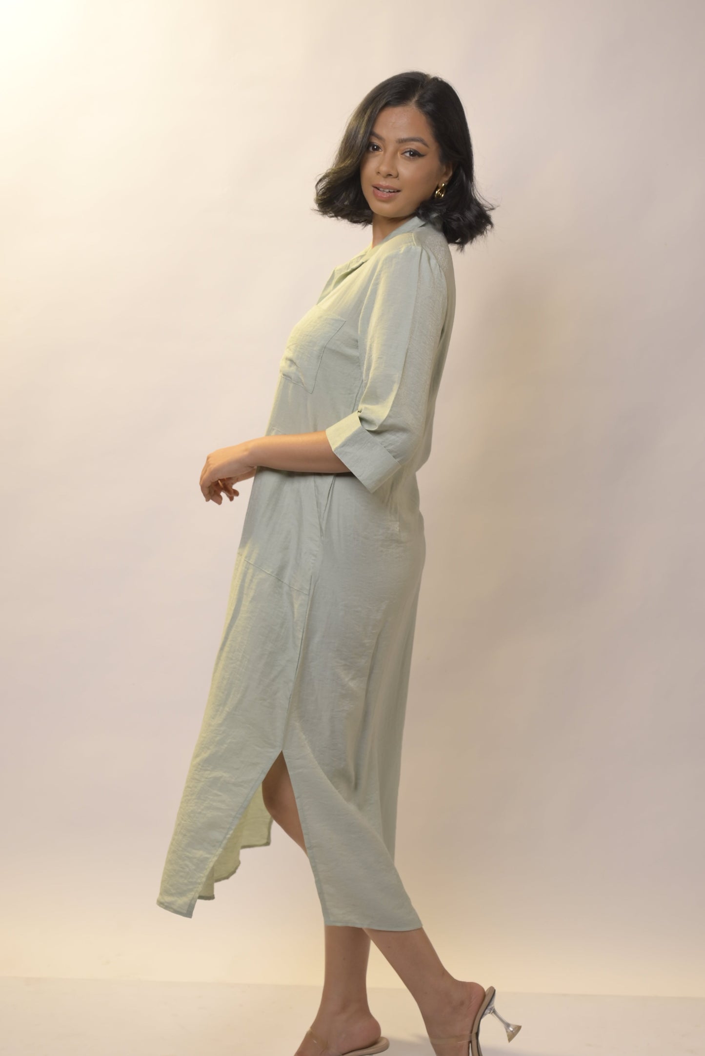 Linen Shirt Dress- Blue