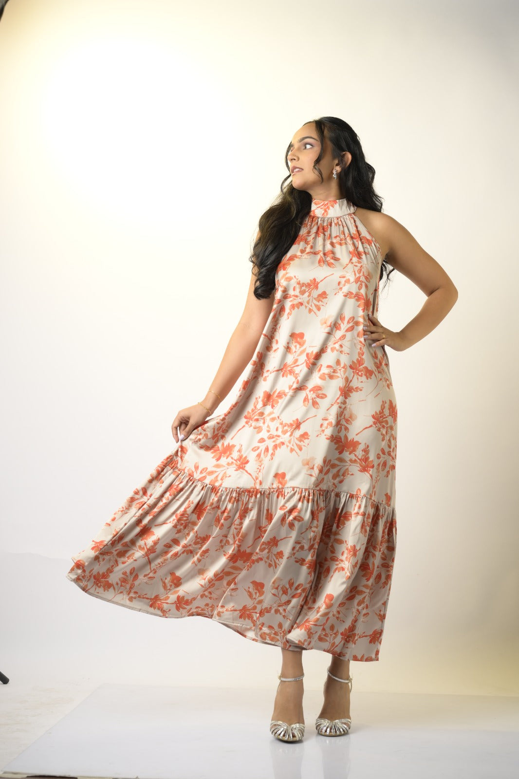 Orange ivory duet maxi dress