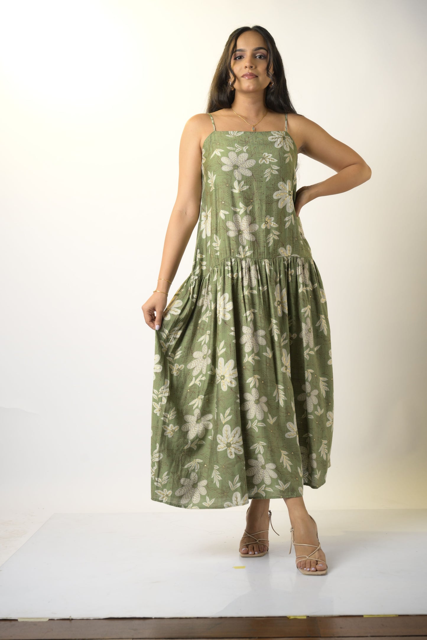 Paradise bird Green Maxi dress