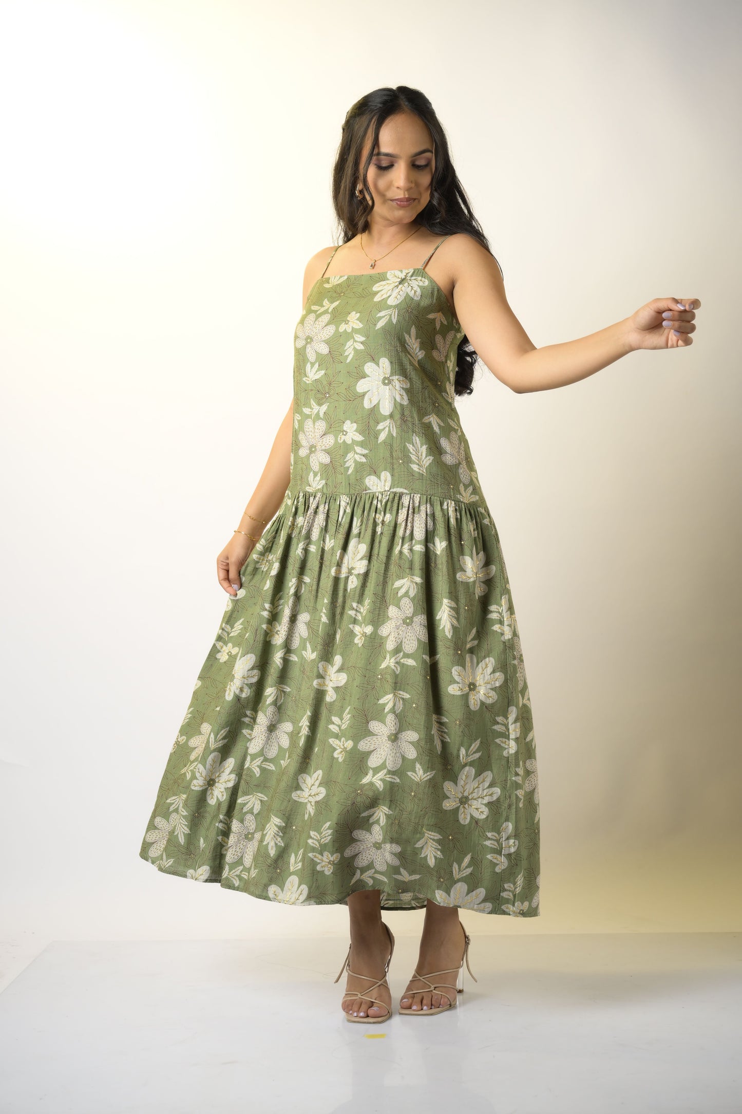 Paradise bird Green Maxi dress
