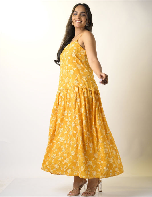 Paradise Bird Yellow maxi dress