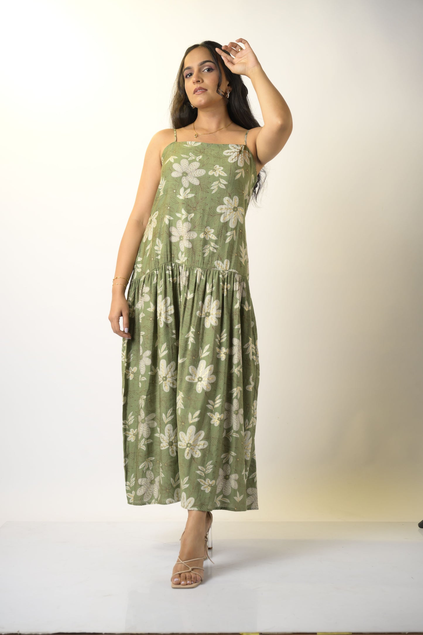 Paradise bird Green Maxi dress