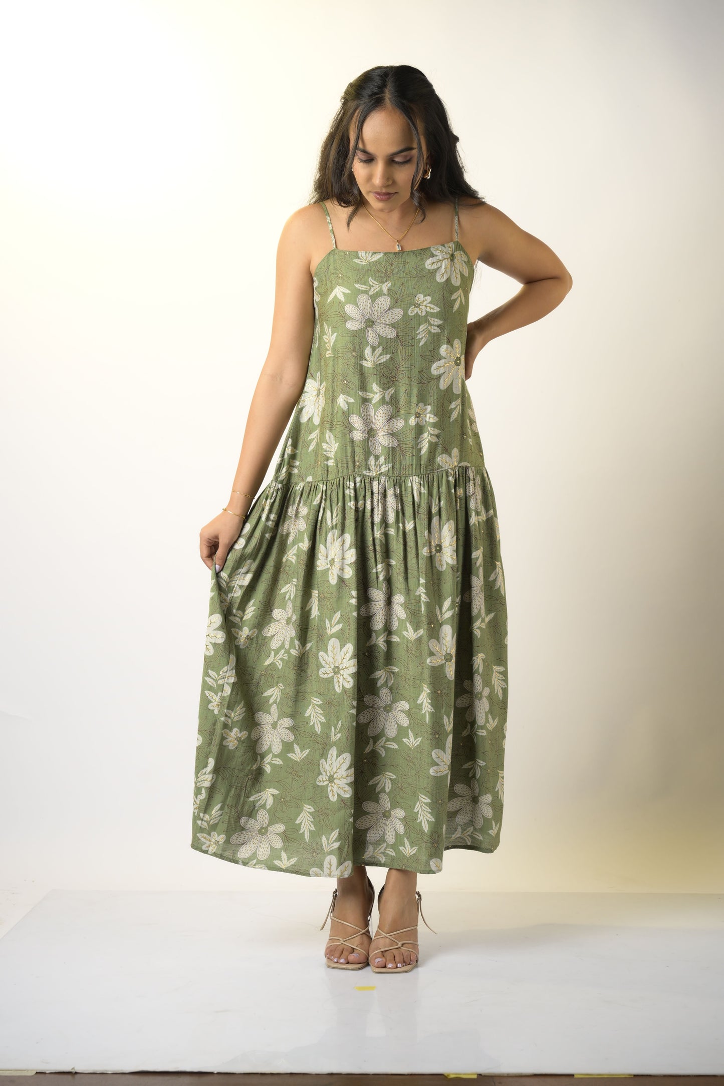 Paradise bird Green Maxi dress
