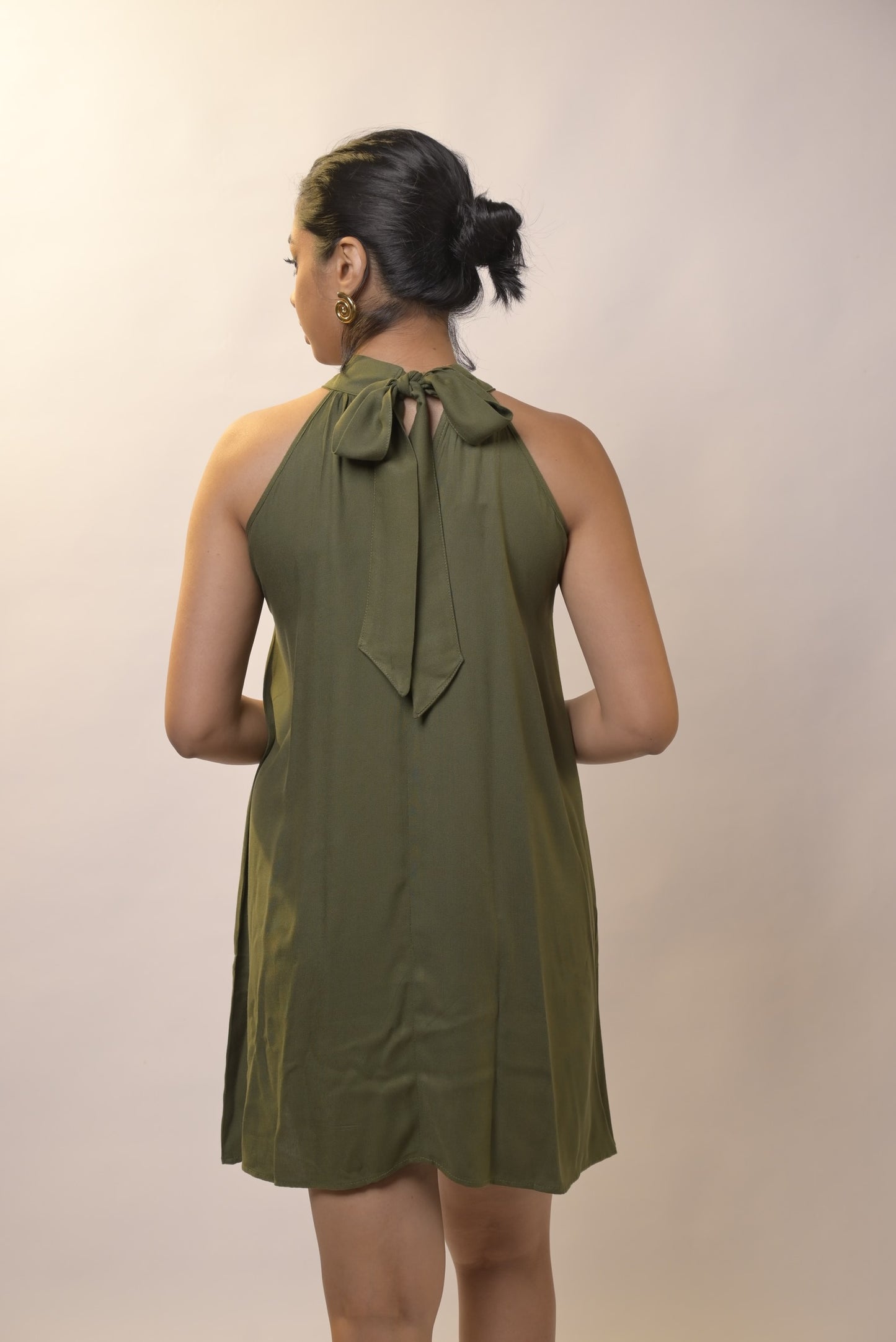 Twill Halter Dress- Olive