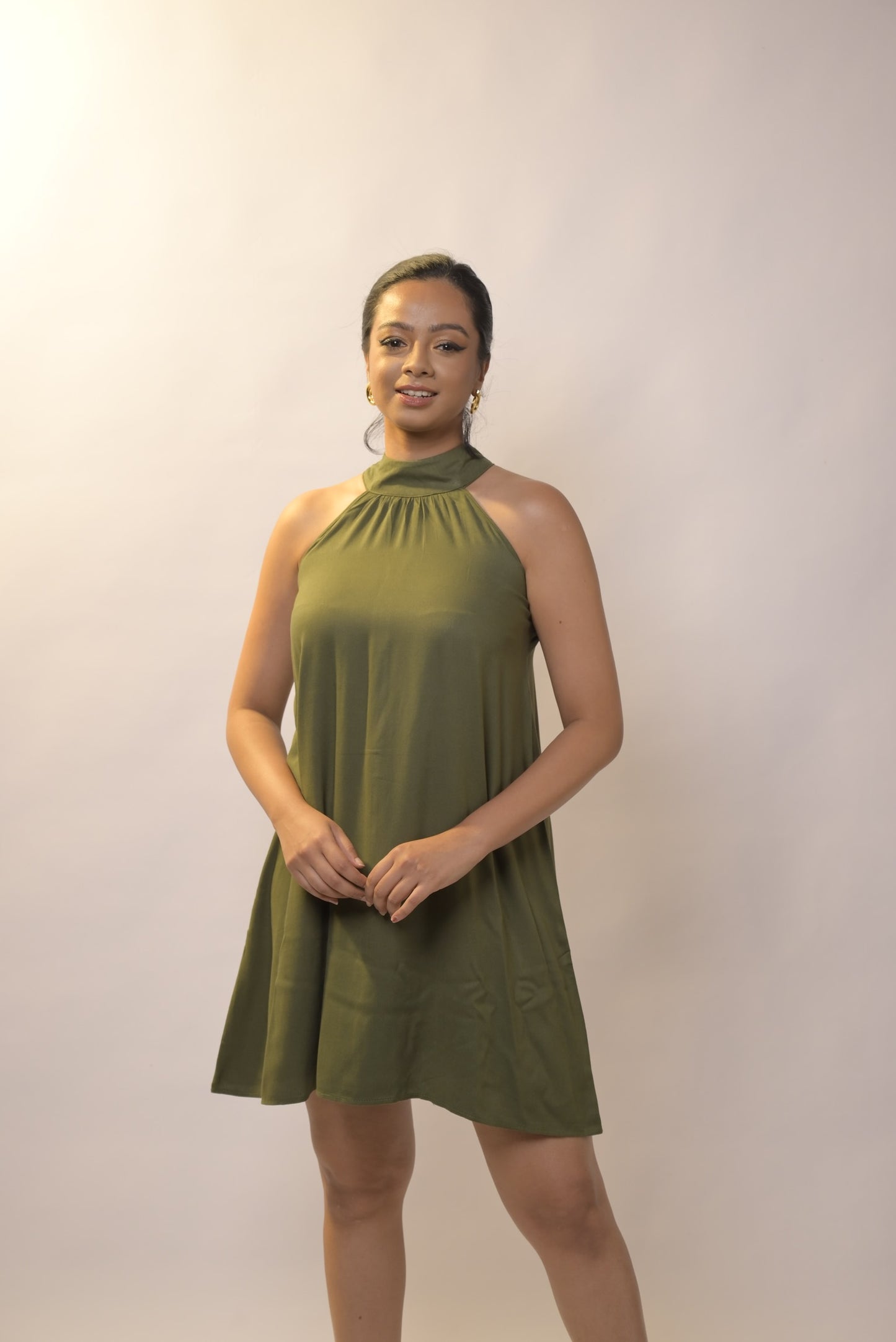 Twill Halter Dress- Olive