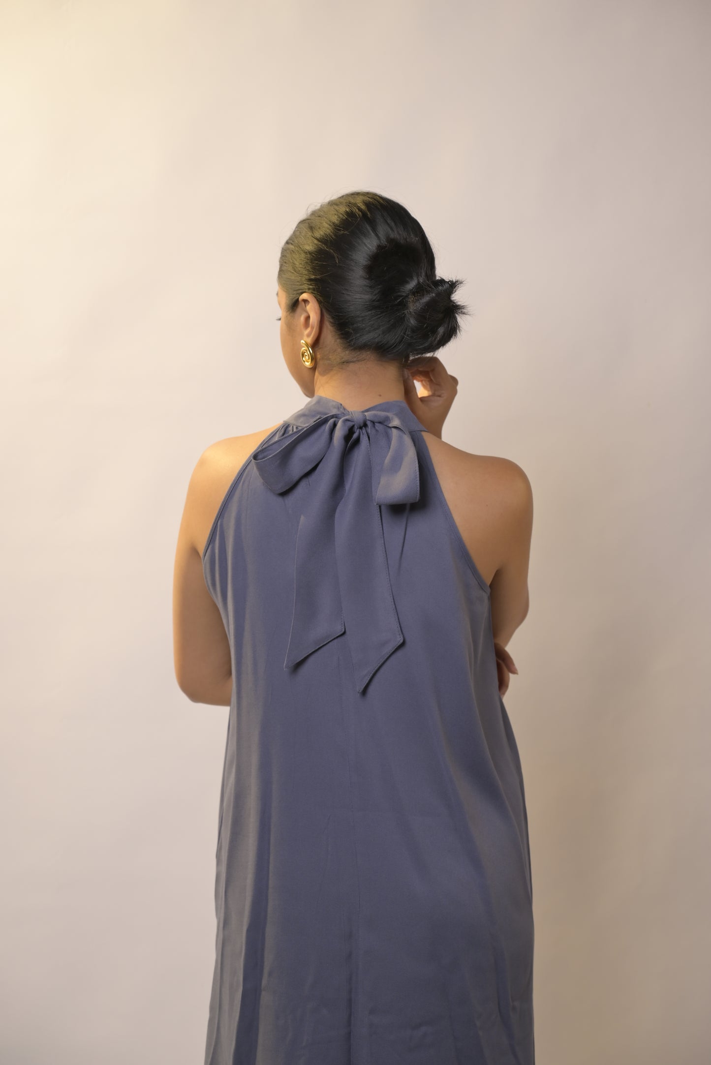 Twill Halter Dress- Grey