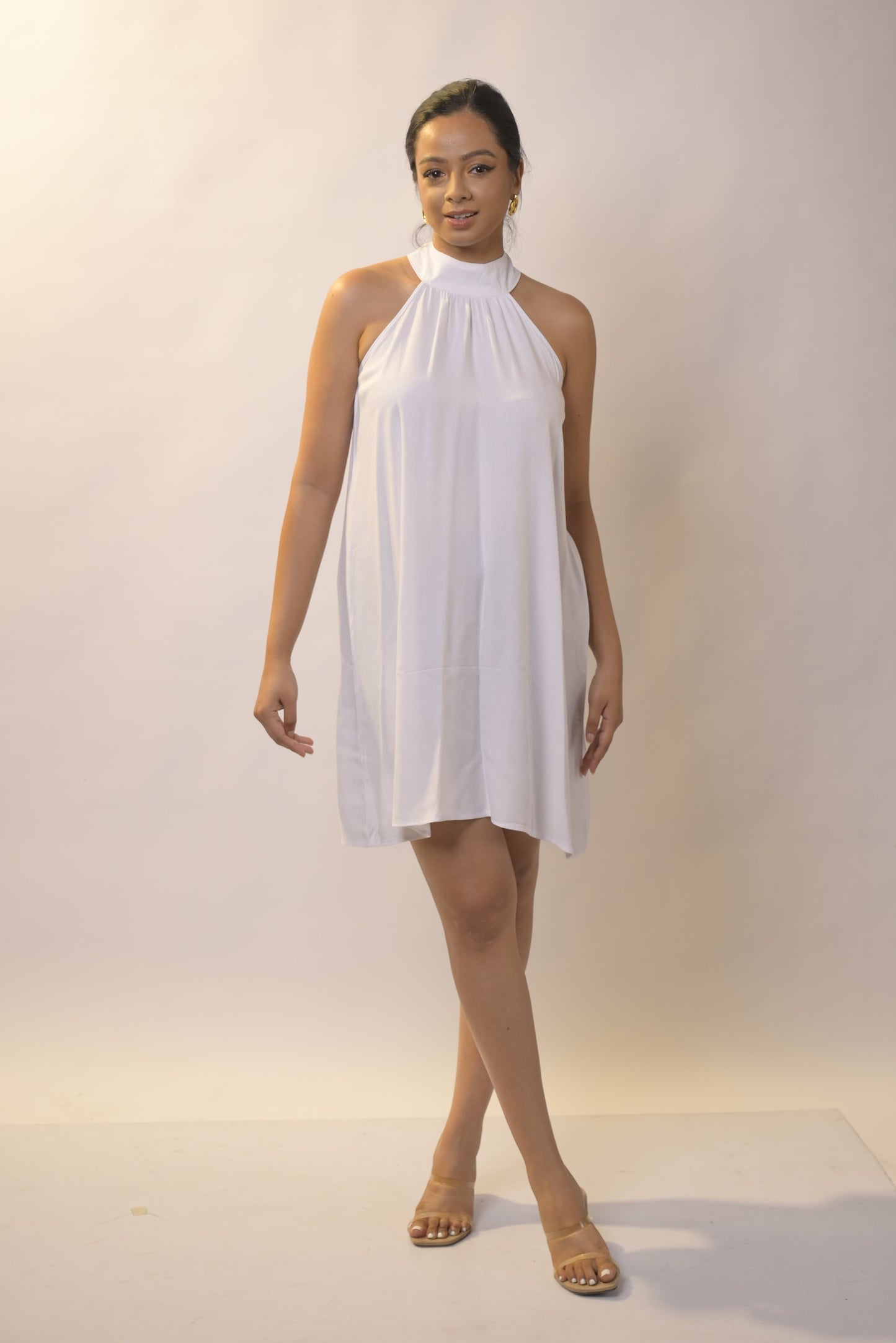 Twill Halter Dress- White