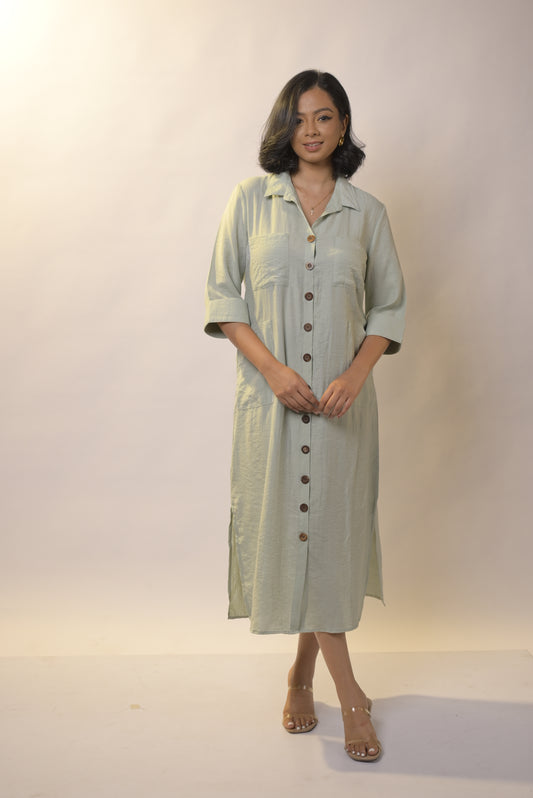 Linen Shirt Dress-  Blue