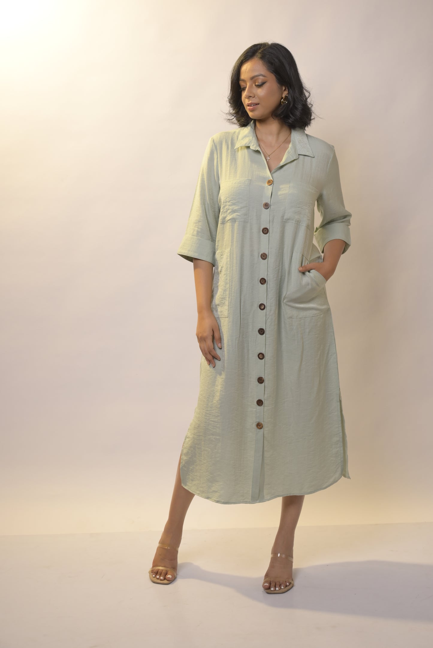 Linen Shirt Dress-  Blue