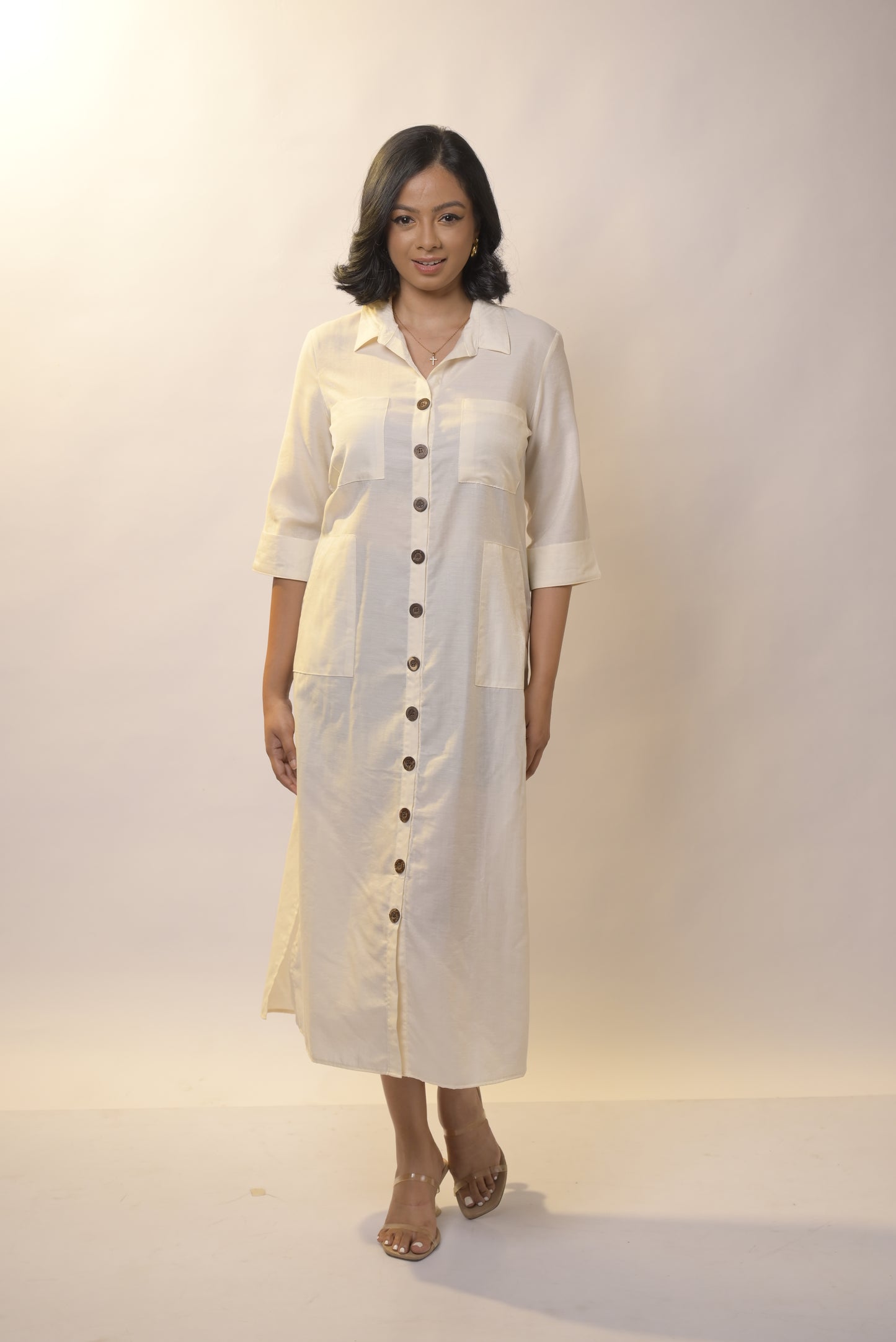 Linen Shirt Dress- White