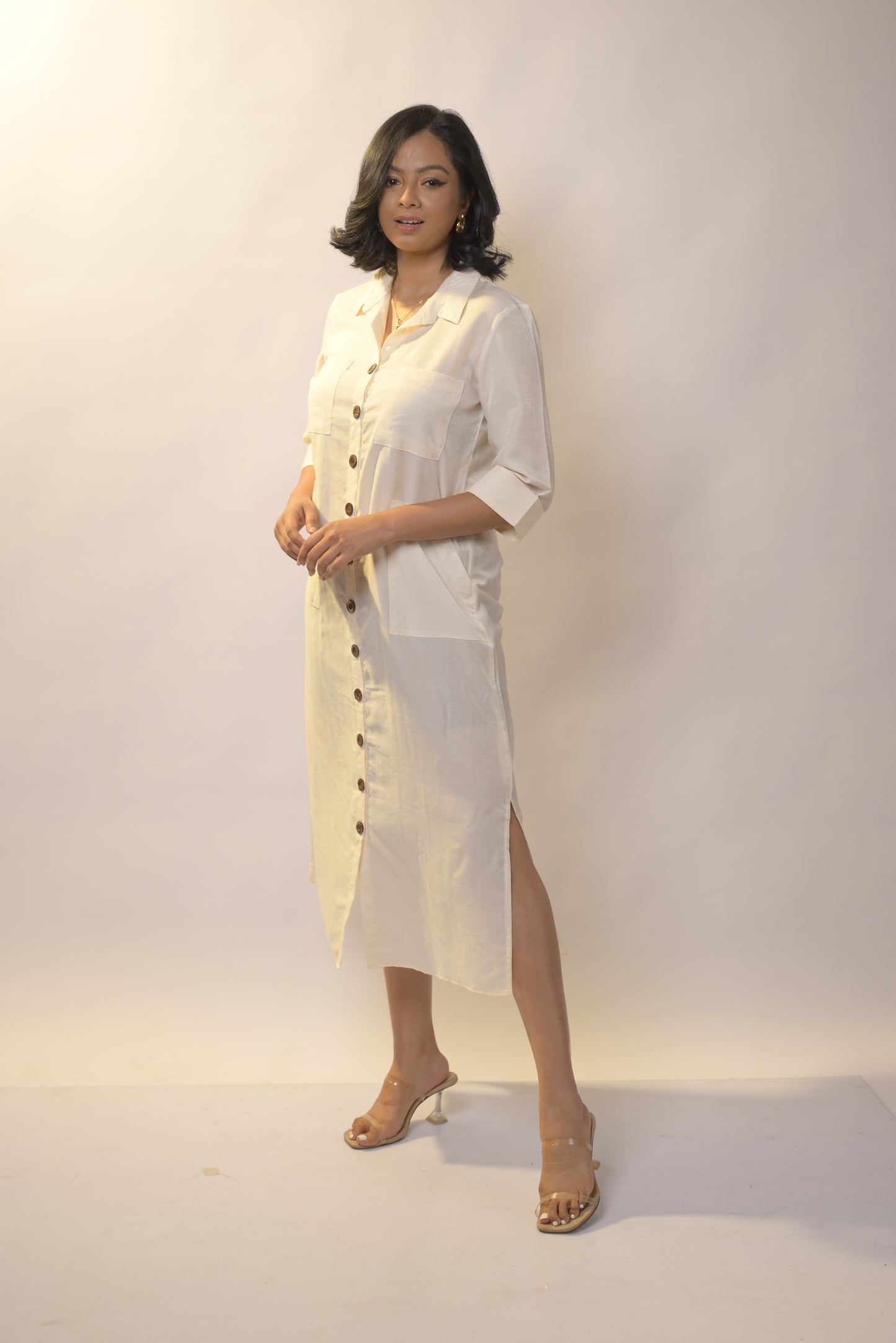 Linen Shirt Dress- White