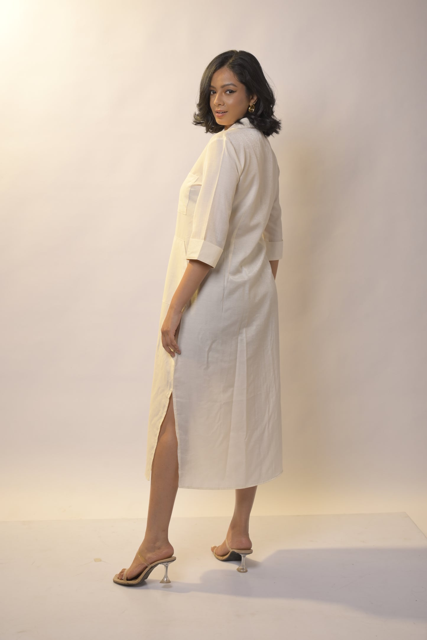 Linen Shirt Dress- White