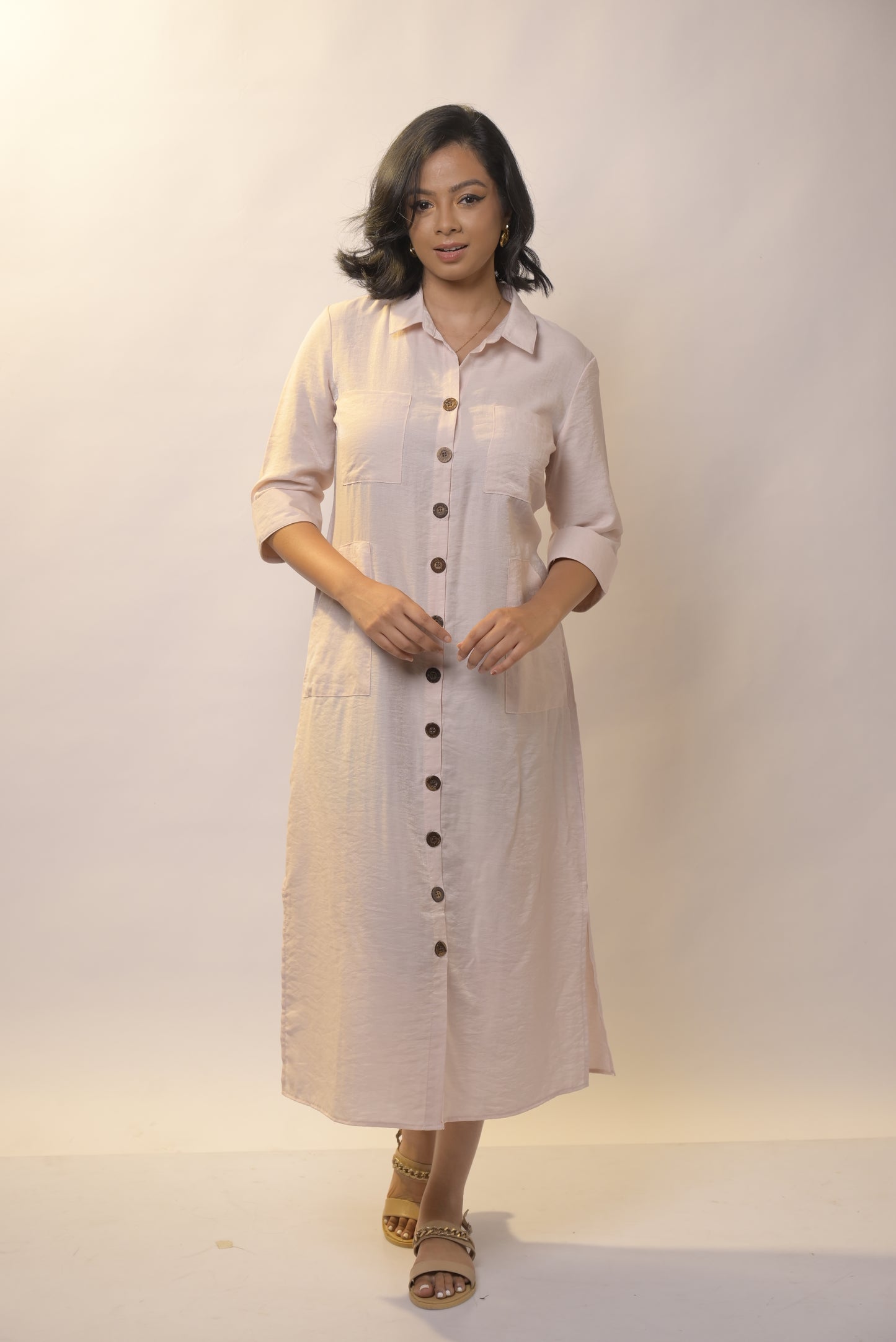 Linen Shirt Dress - Pink