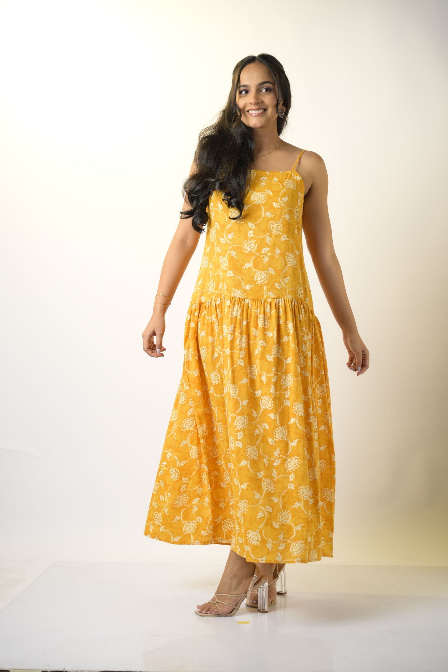 Paradise Bird Yellow maxi dress